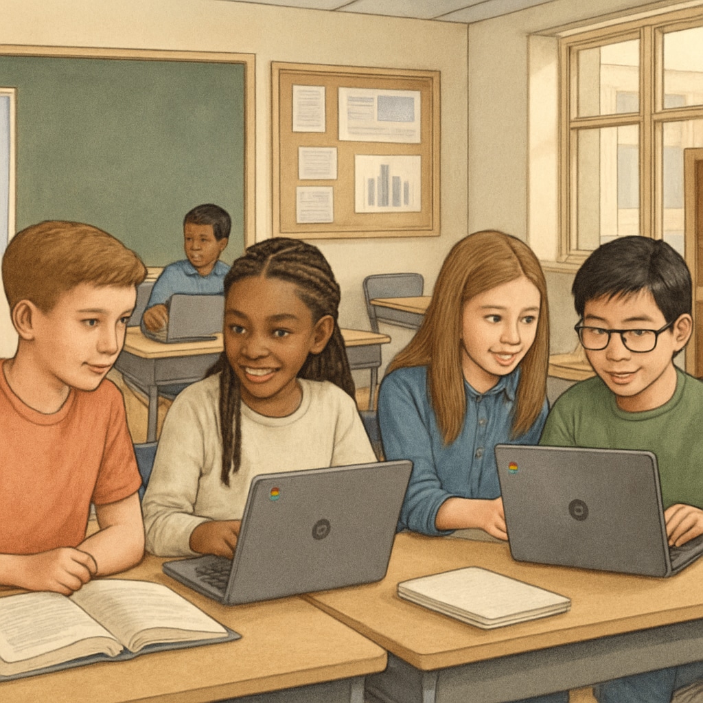 Students using Chromebooks in a classroom setting to enhance learning efficiency.