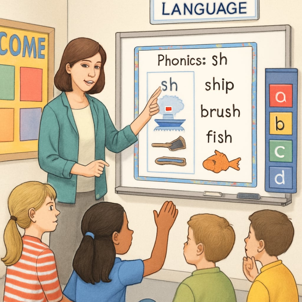 A teacher guiding students through a phonics lesson from Teacher leading a