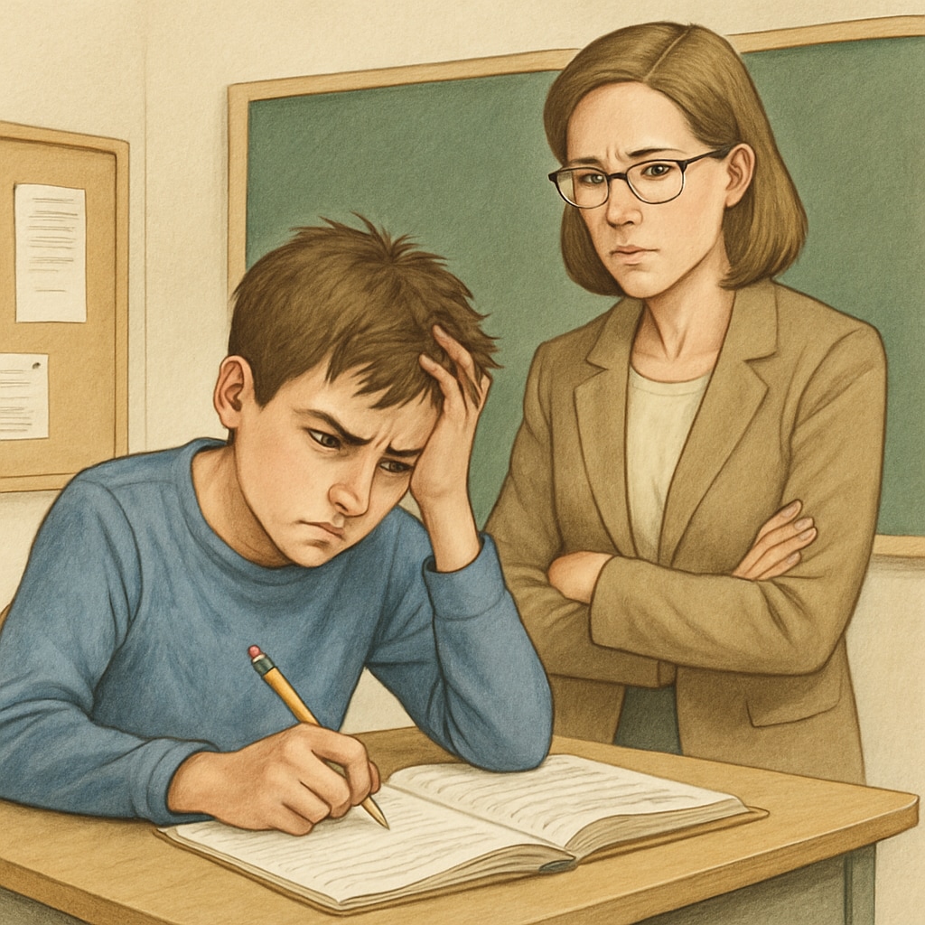 A student under pressure with a teacher striving for balance between excellence and care