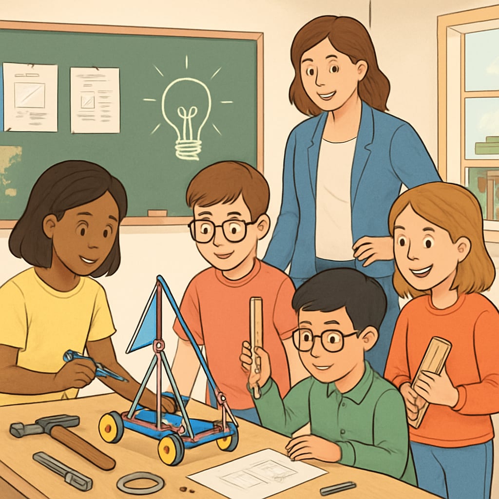 K12 students working on an engineering project, emphasizing early STEM education.