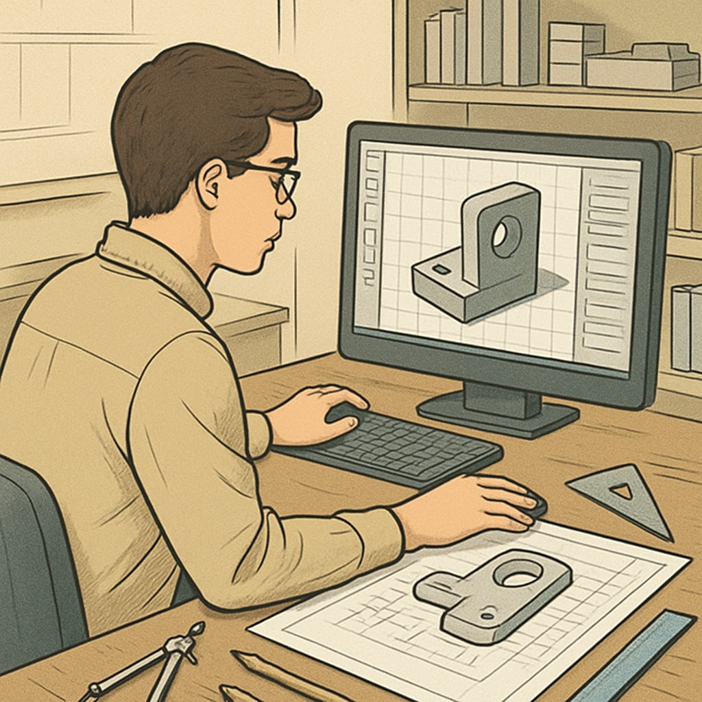 University student creating a 3D model, showcasing design engineering skills.