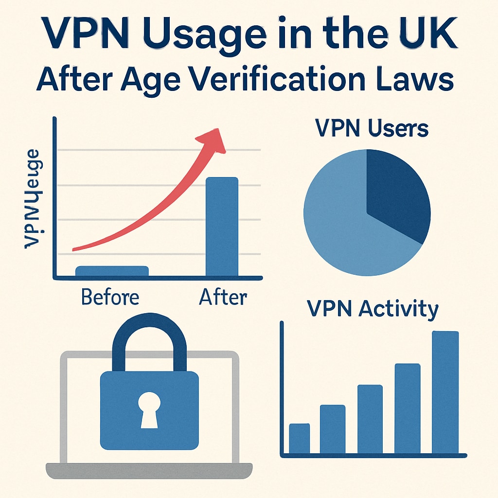 A visual representation of VPN usage statistics in the UK following the implementation of age verification laws, highlighting the unintended surge in activity. UK VPN usage statistics after age verification law