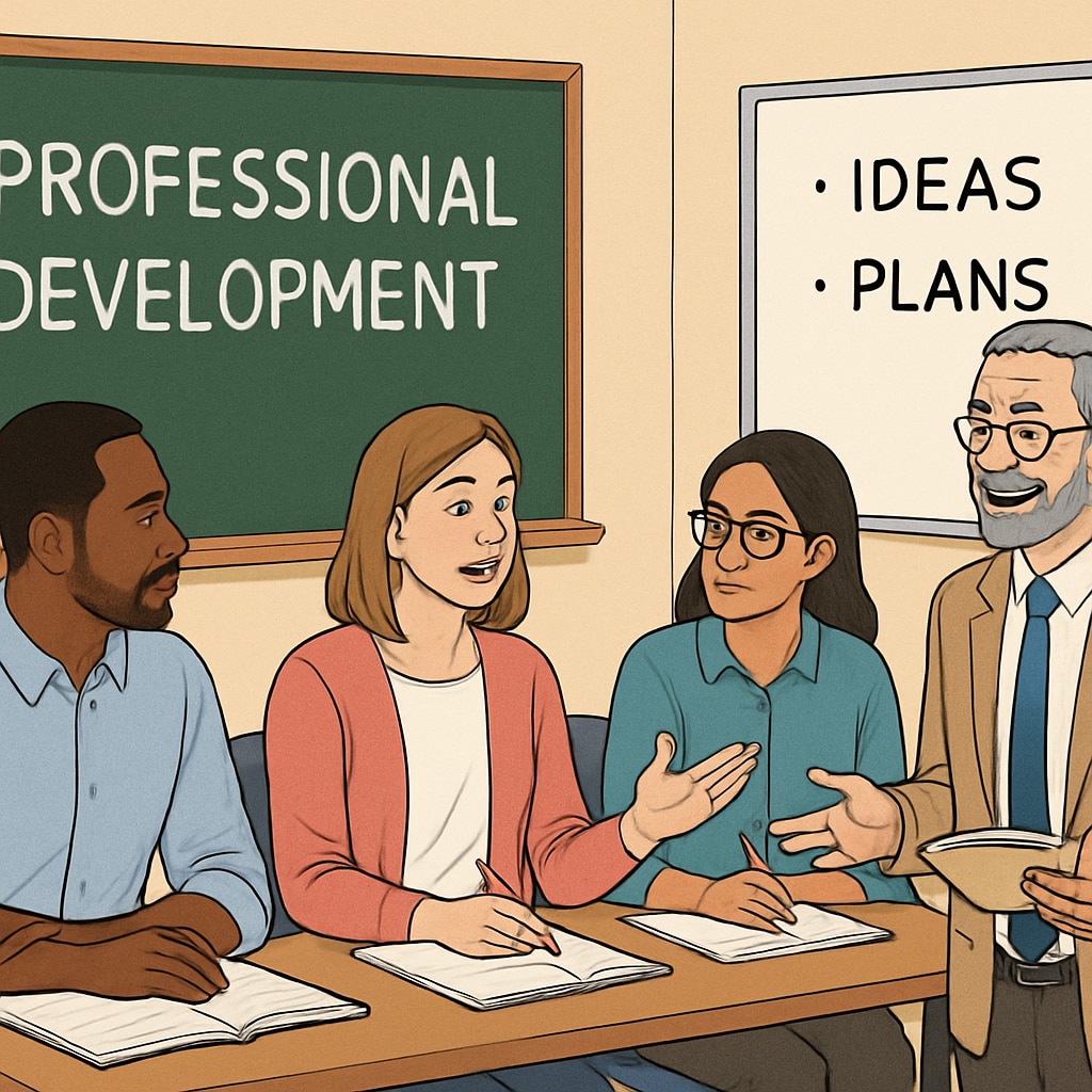 A classroom setting with diverse educators participating in a professional development workshop, symbolizing the collaborative nature of U.S. master’s programs. Diverse educators in a workshop, representing U.S. master’s program benefits for K12 educators.