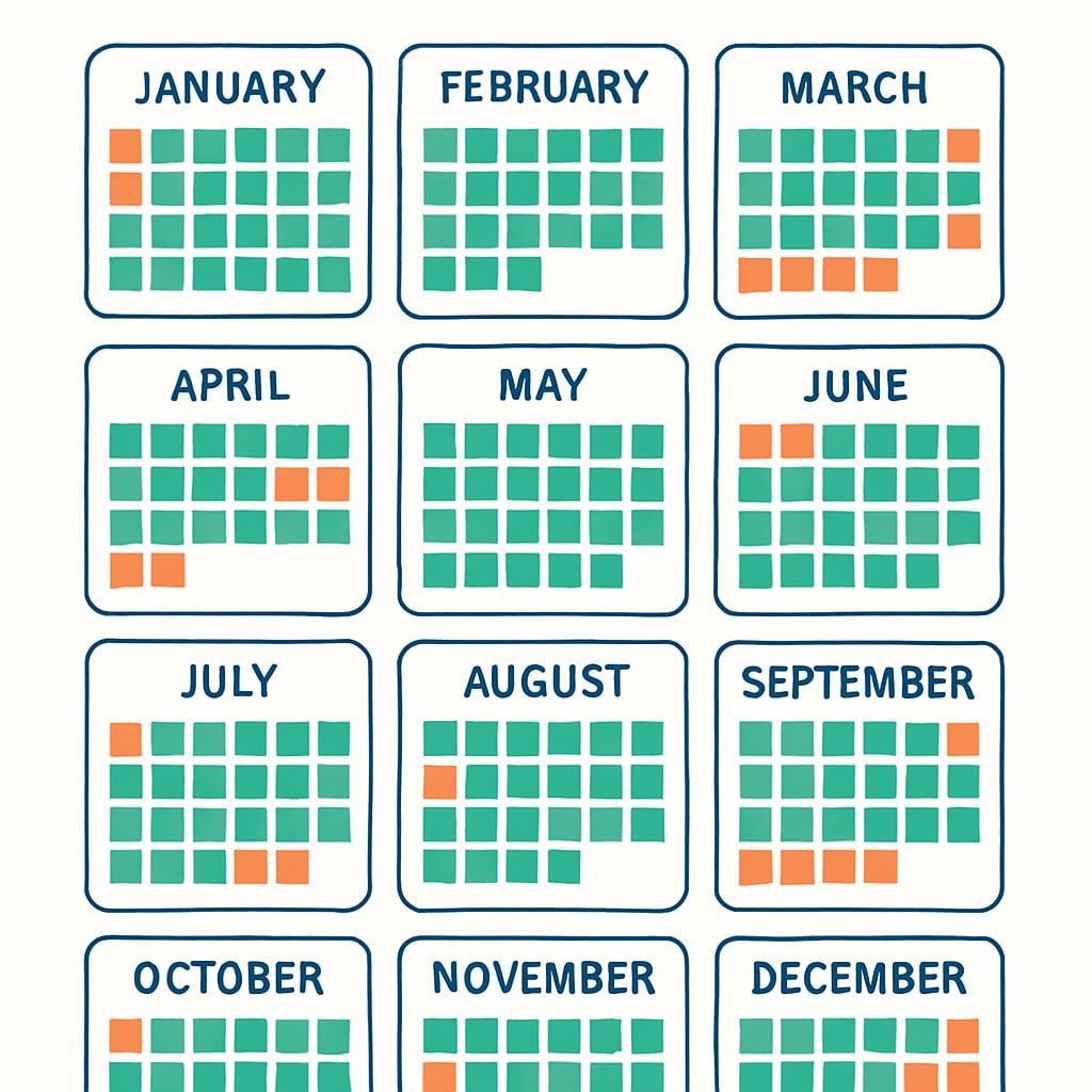 Year-round school calendar demonstrating balanced learning and rest periods.