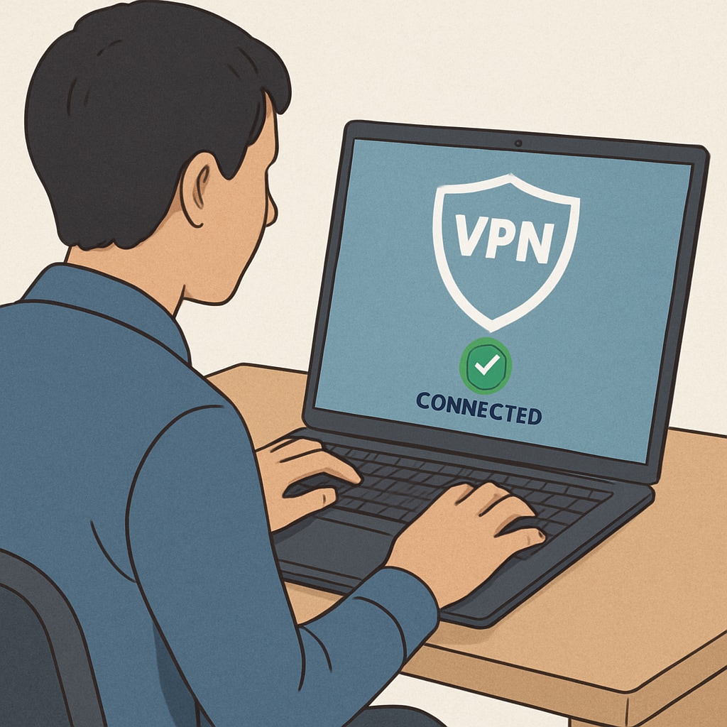 A person using a laptop with a VPN interface displayed, symbolizing online privacy. A laptop screen showing a VPN interface, representing online privacy in the context of the UK's age verification law.