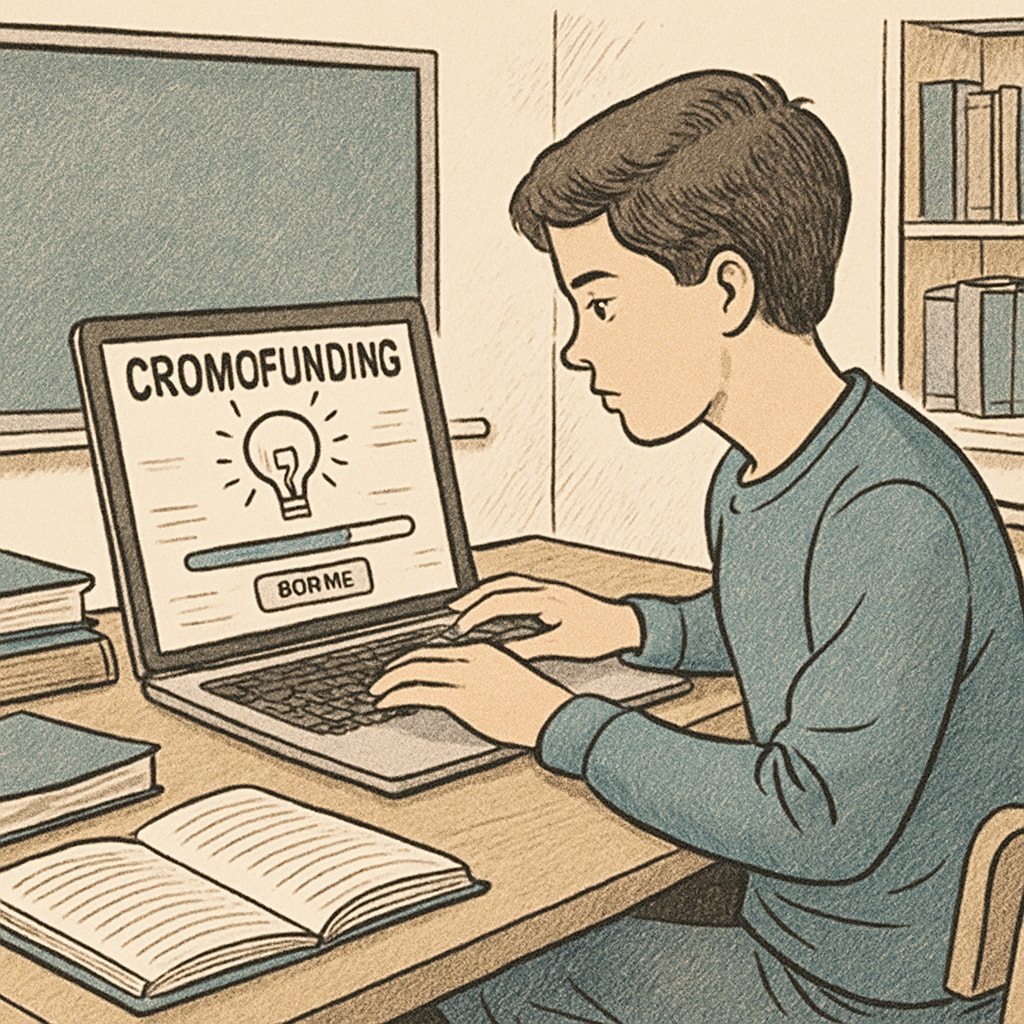 A student working on a crowdfunding campaign on their laptop. A student creating a GoFundMe campaign to address medical school tuition difficulties.