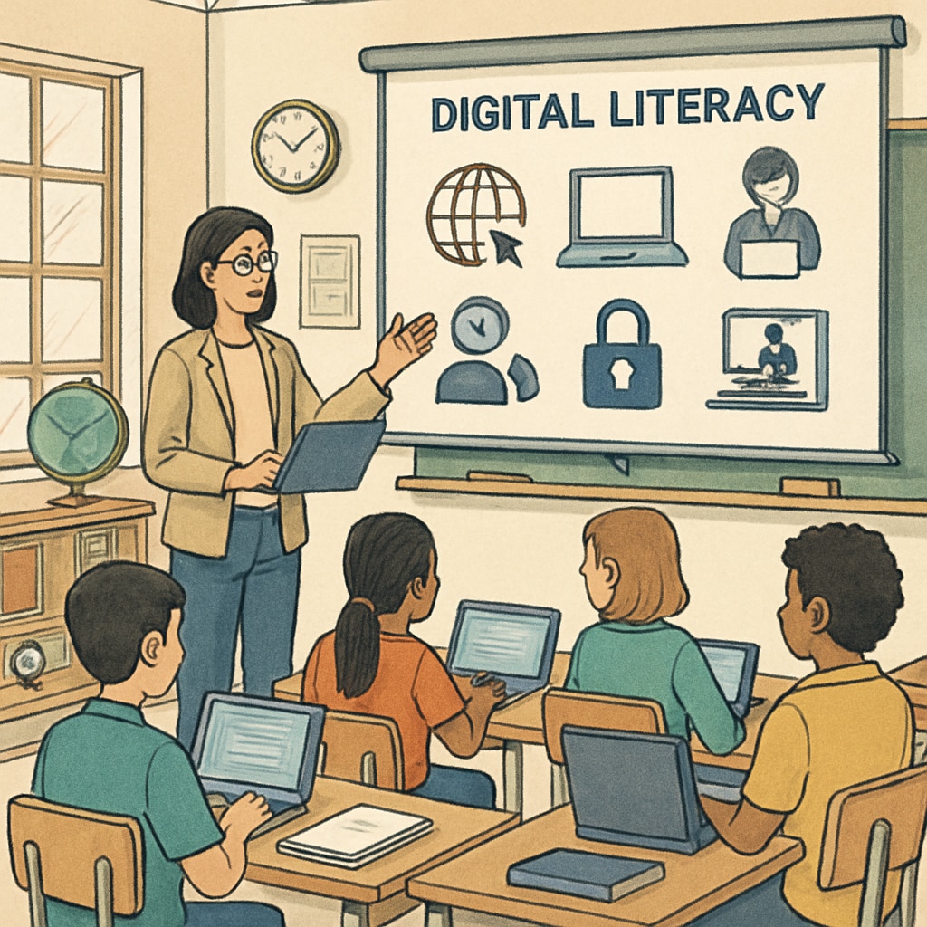 Teacher conducting a digital literacy workshop related to age verification and online safety.