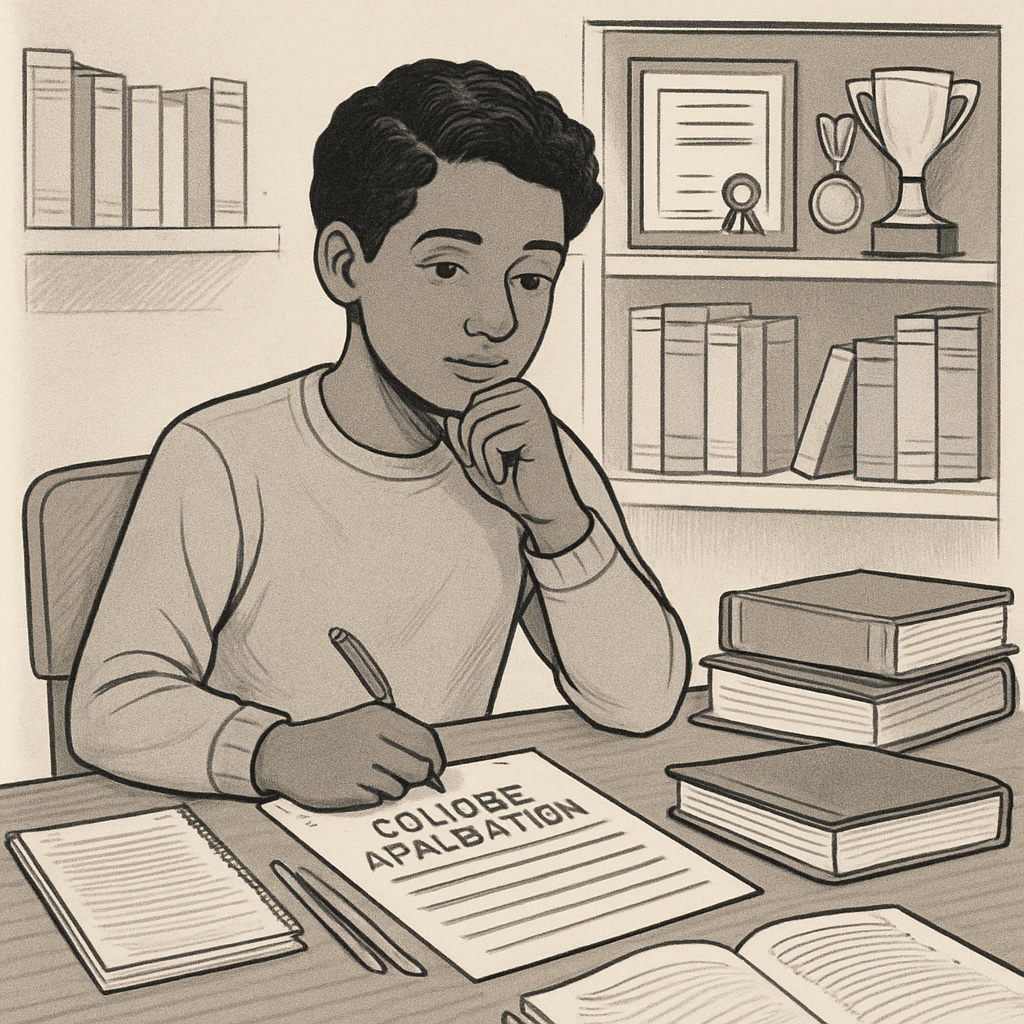 A student reviewing college application materials, representing Harvard admissions balance.