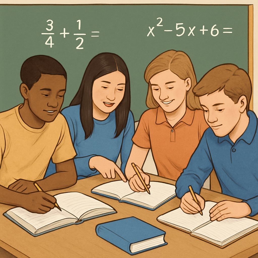 Students working collaboratively on math exercises to reduce test anxiety.