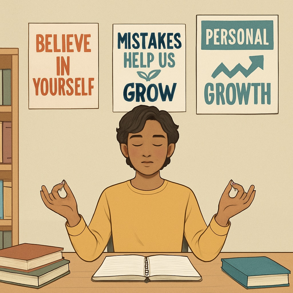 A student practicing mindfulness to overcome academic challenges.