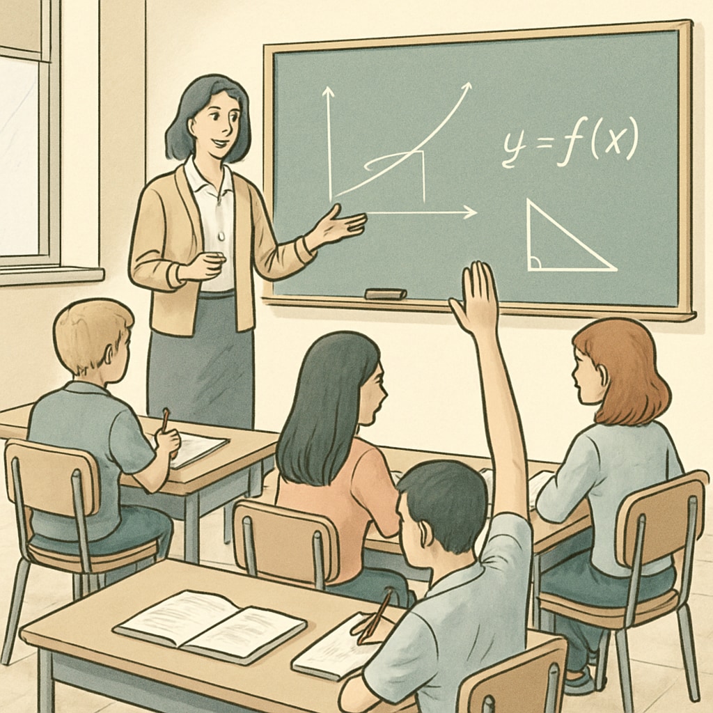 A teacher conducting a structured lesson with K12 students in a classroom.