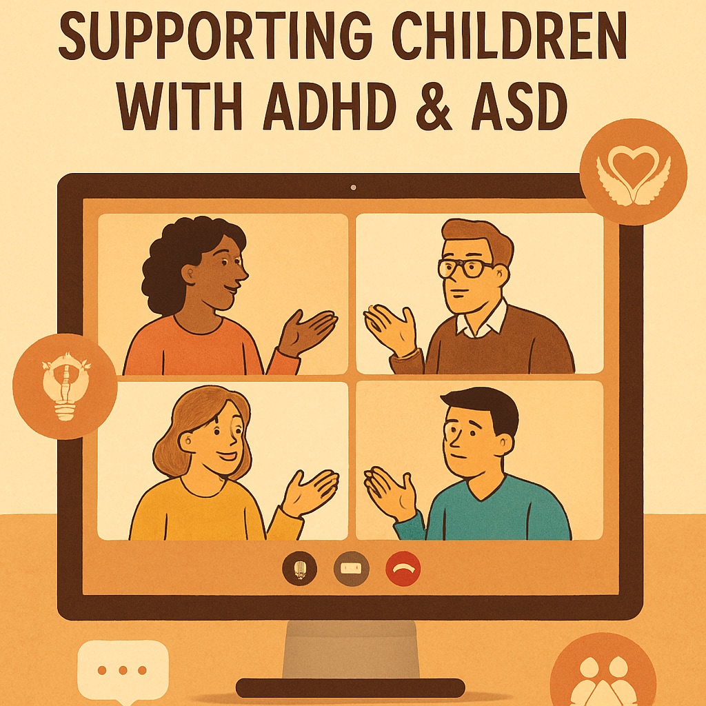 Parents attending an online seminar on ADHD and ASD strategies for executive function.