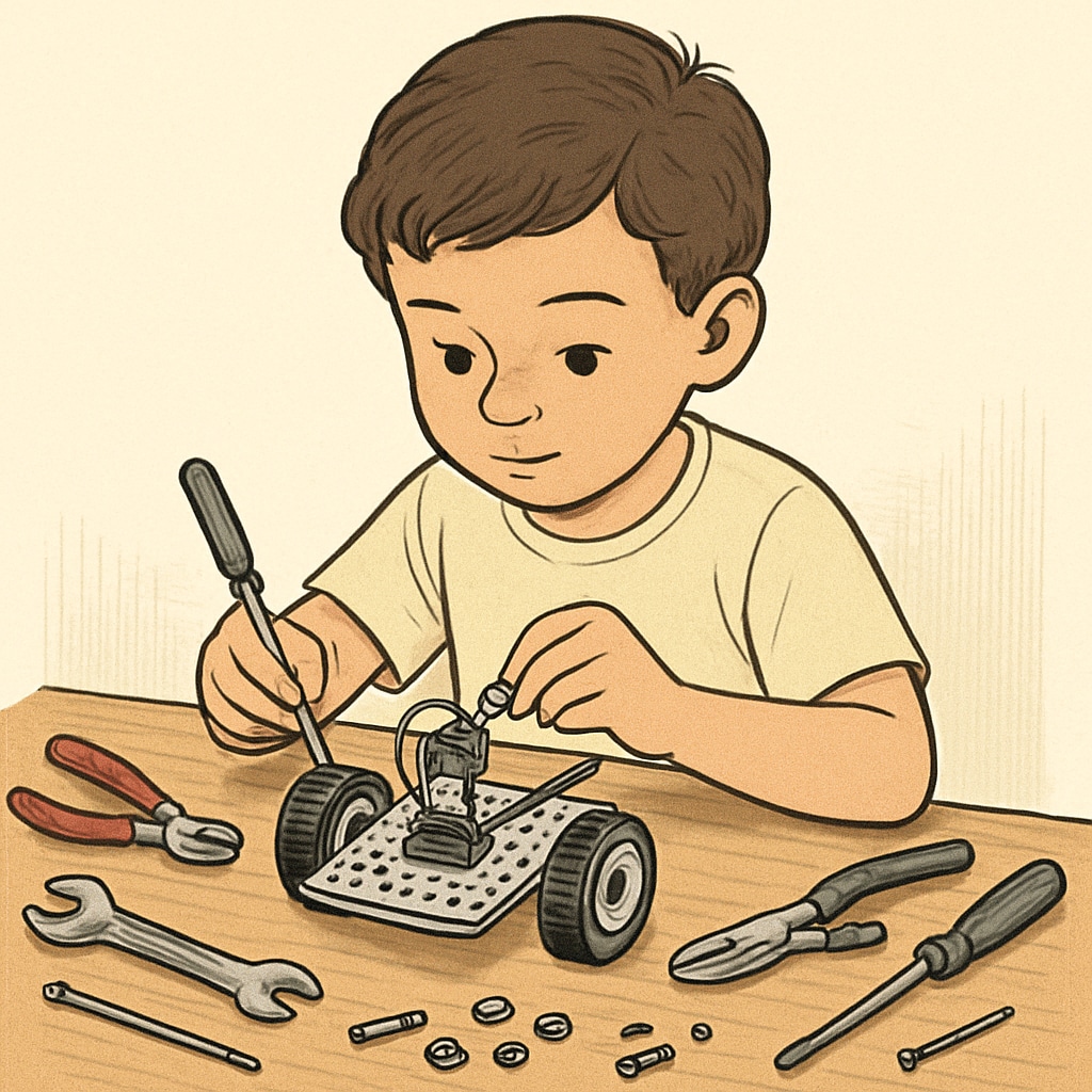 Creative 4-year-old using a robotics kit to explore early talent