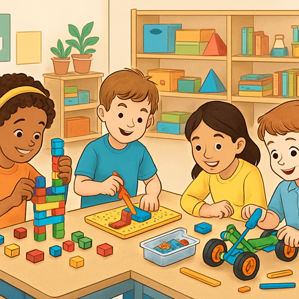 Early childhood education class with STEM-focused learning activities