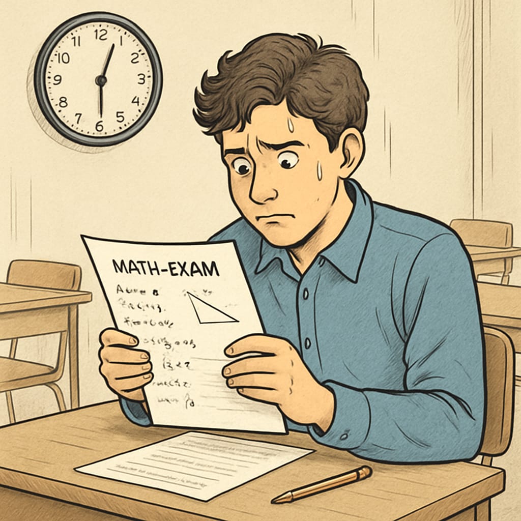 Student facing math exam anxiety under time pressure during a test.