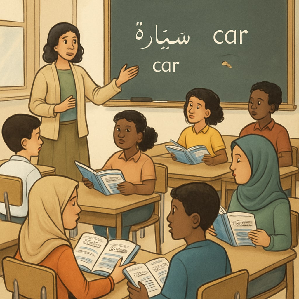 Arabic-speaking students adapting to an English teaching environment.