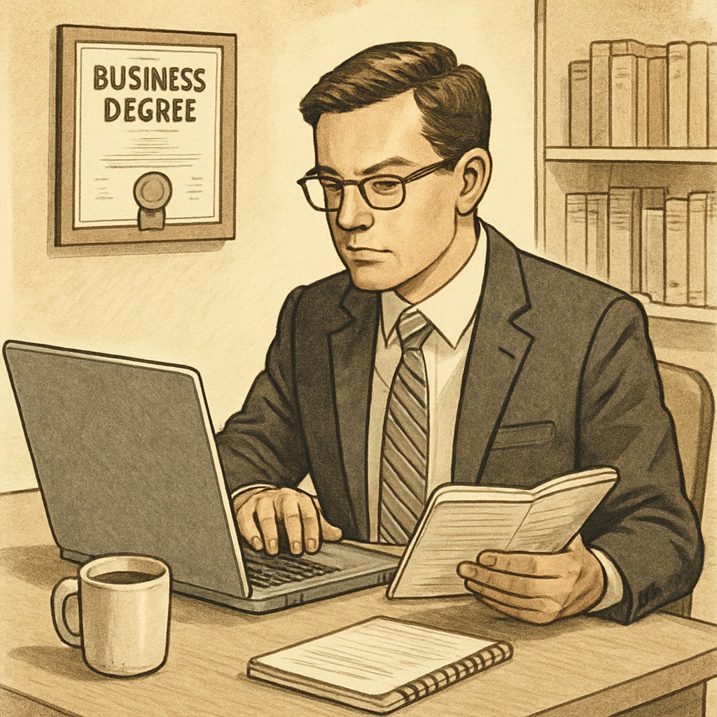 Professional studying online for an affordable business degree.