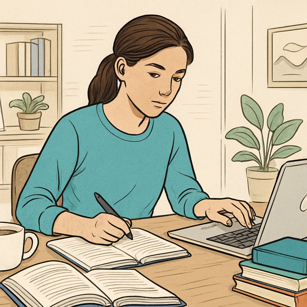 A young professional studying on a laptop at home, symbolizing online learning flexibility. Online bachelor's degree flexibility for busy professionals.