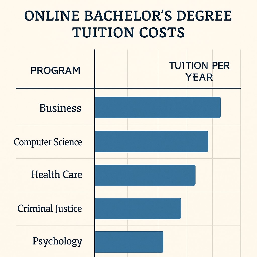 A comparison chart showing tuition costs of various online bachelor's degree programs. Tuition cost comparison for affordable online bachelor's degrees.