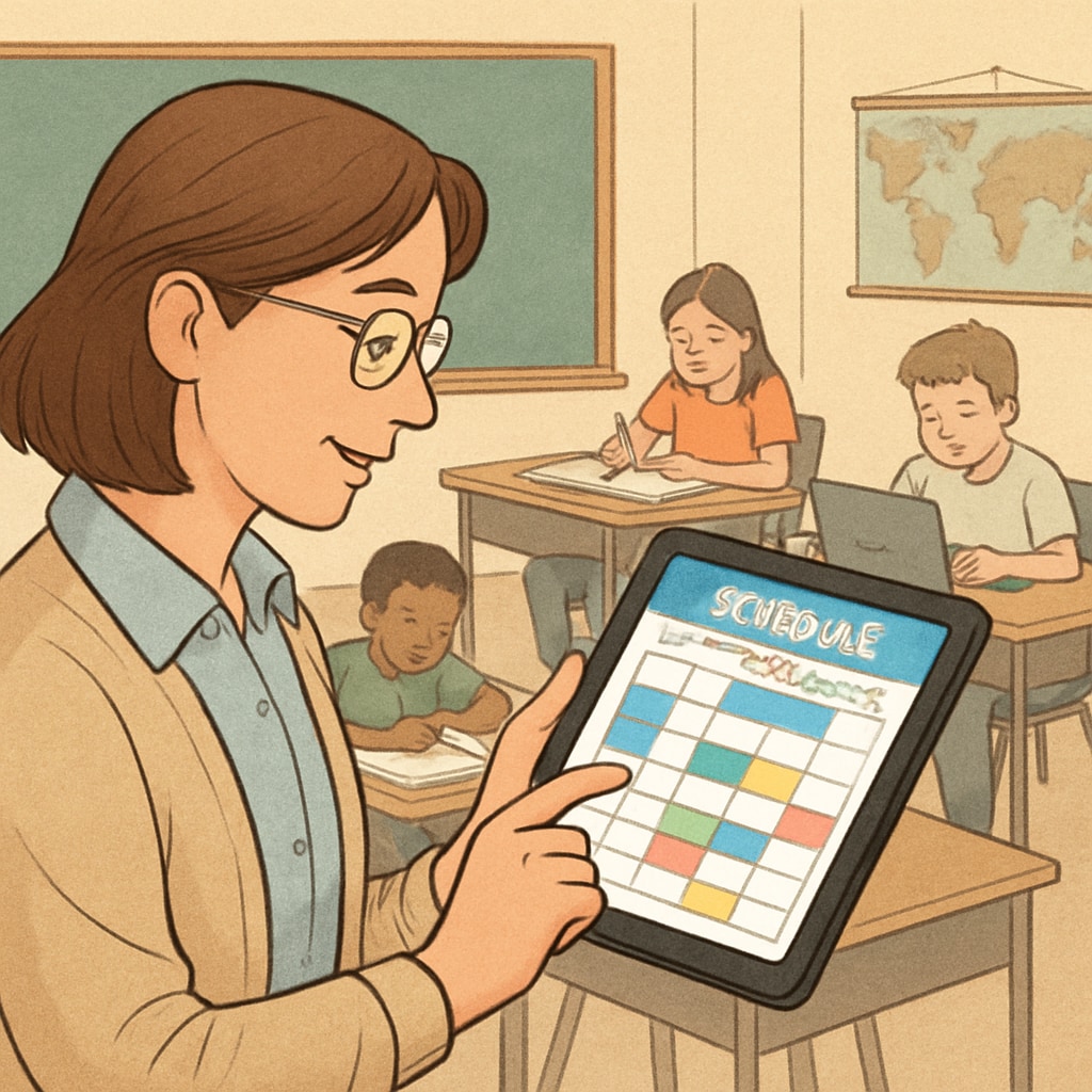 Teacher using a scheduling tool to address time management challenges in education pain points