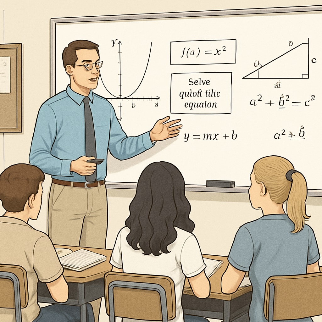 High school math teacher explaining concepts to students.