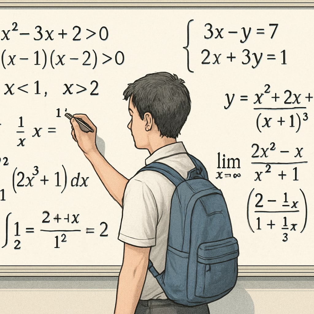 Student solving equations on a whiteboard in a math class.