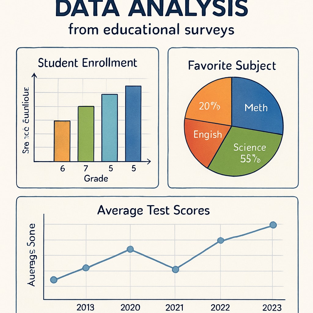 A visual representation of data analysis, showing charts and graphs derived from educational surveys. Data analysis from K12 educational surveys, illustrating trends in learning methods.