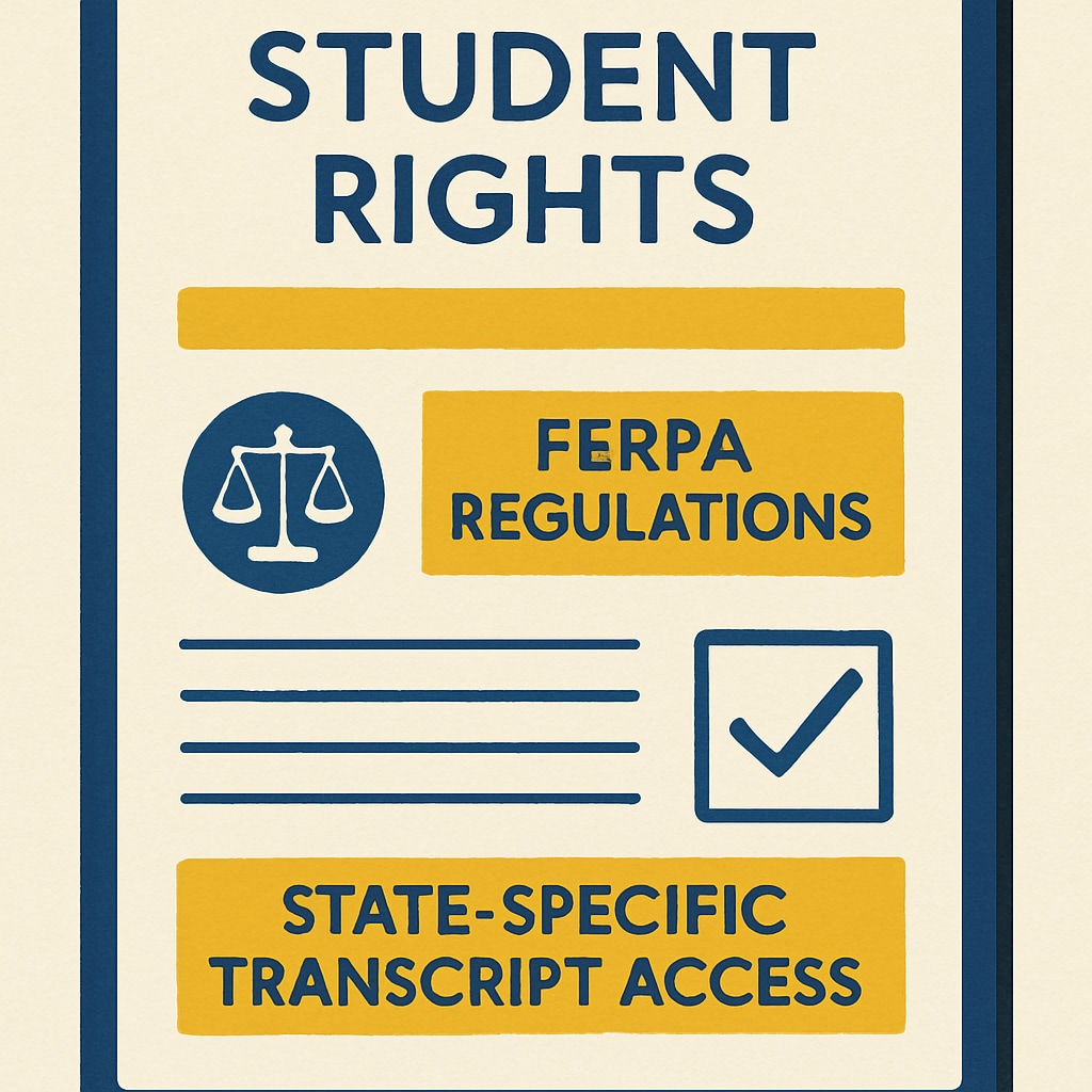 A legal document or policy highlighting student rights, such as FERPA regulations or state-specific transcript access laws. Legal document showing regulations for accessing academic transcripts with unpaid fees.