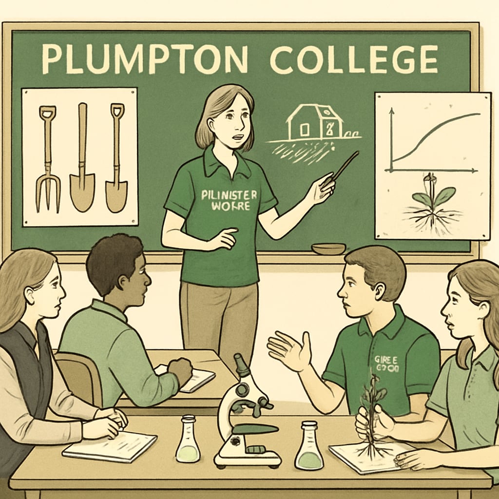 A classroom setting at Plumpton College where students are learning scientific concepts related to agriculture, blending vocational and academic education. Students at Plumpton College learning agriculture-related science.