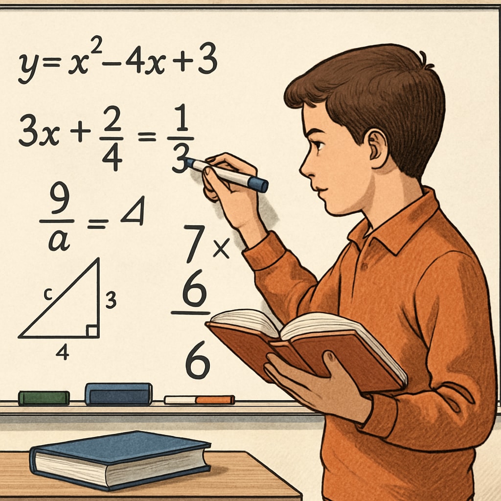 A student solving mathematical problems on a whiteboard, representing their passion for analytical thinking. High school student solving math problems to explore career choices.