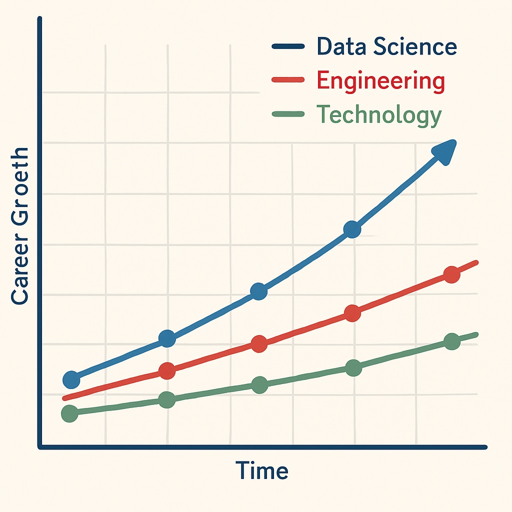 A graph illustrating STEM career growth trends, emphasizing opportunities in data science, engineering, and technology. STEM career growth graph highlighting math-related fields.