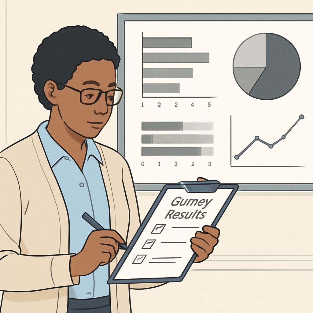 A teacher analyzing survey results with charts and graphs to improve their teaching methods. Teacher reviewing data from learning surveys to refine teaching strategies.