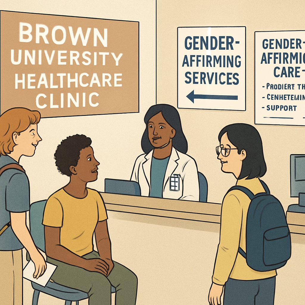 A healthcare clinic at Brown University where students access gender-affirming services. Healthcare services at Brown University tailored for transgender students.