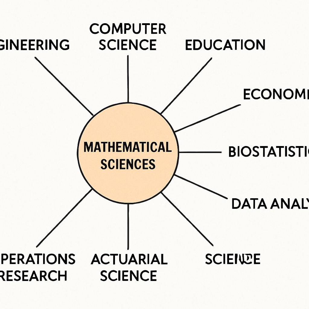 A diagram showing different career paths branching out from a core labeled Diagram of career paths in mathematical sciences for college major selection.