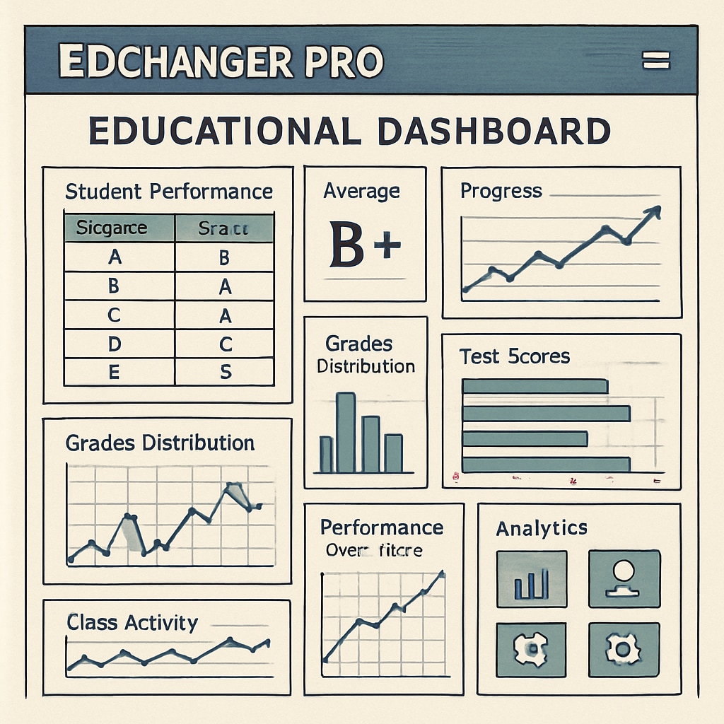 A detailed dashboard in EdChanger Pro showing student performance metrics, progress charts, and analytics tools. EdChanger Pro dashboard displaying student assessment data.