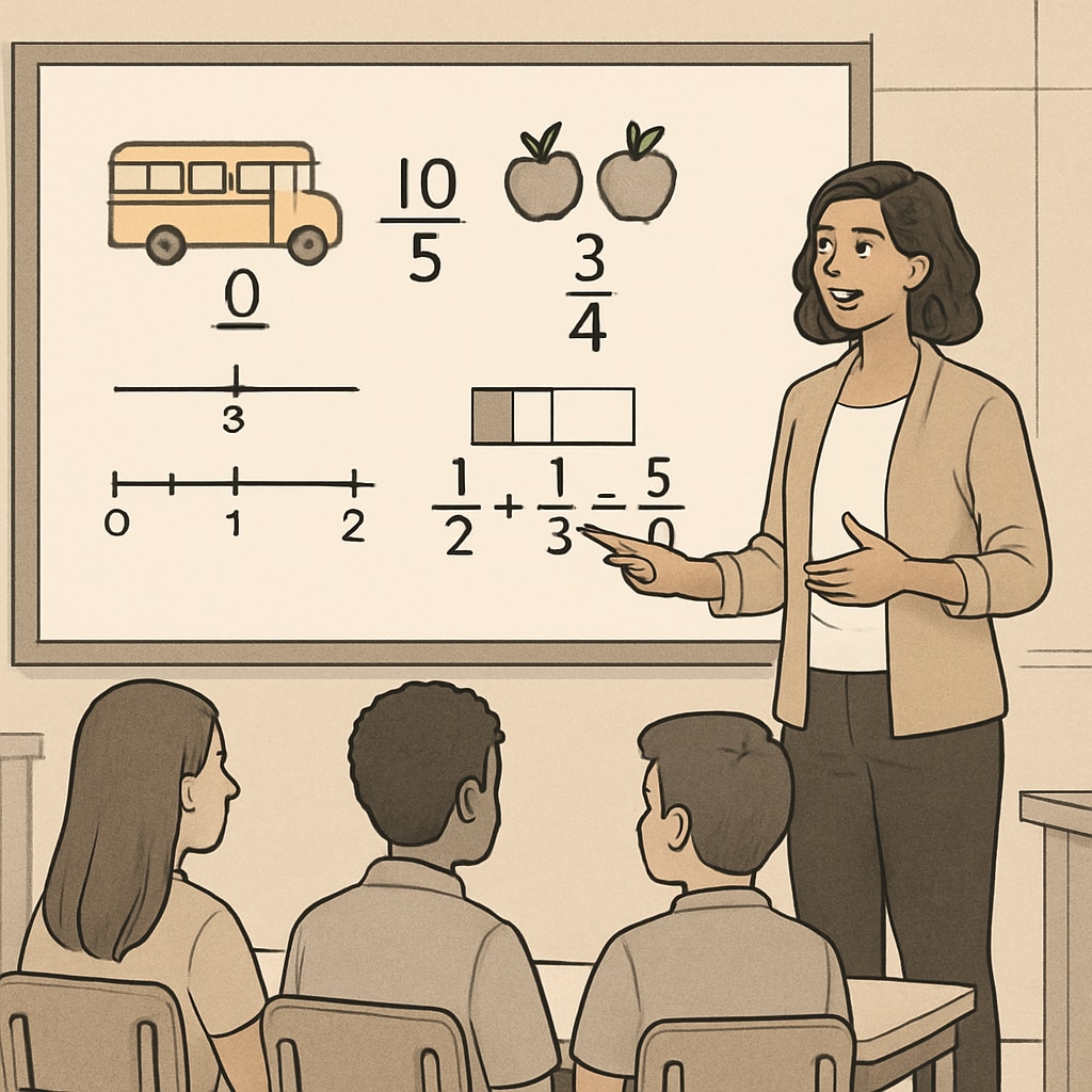 A teacher explaining math concepts to students using real-life examples on a whiteboard. The image conveys practical teaching strategies in a classroom setting. A teacher explaining math concepts to students in a classroom to connect math with real-world applications.