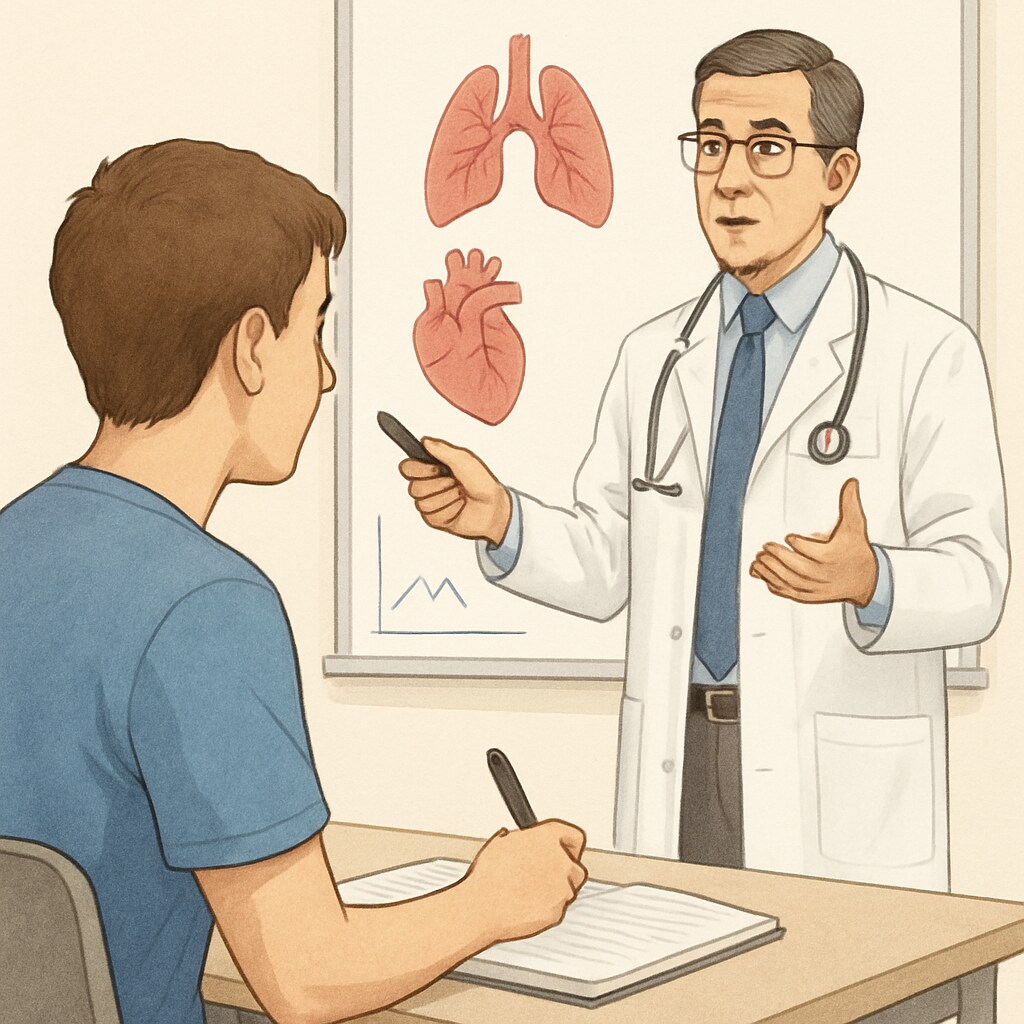 A student writing notes as a doctor explains medical concepts during a workshop session. A student taking notes during a workshop with a doctor discussing medical careers.