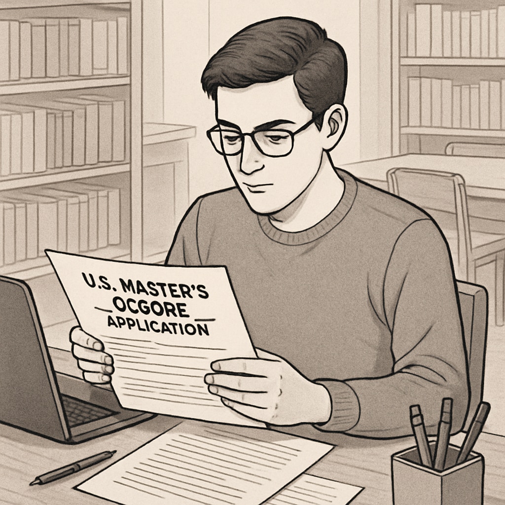 A student reviewing application materials for a U.S. master's degree program. Student reviewing application materials for U.S. master's program.