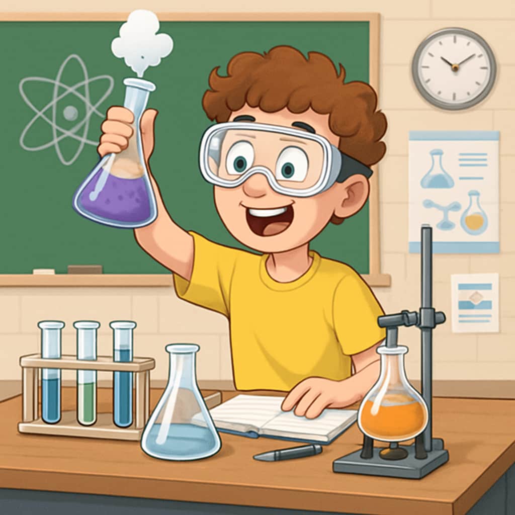 A science classroom setup with a student enthusiastically conducting an experiment, symbolizing the underutilized potential of ADHD students. ADHD student excelling in science experiment despite being overlooked.