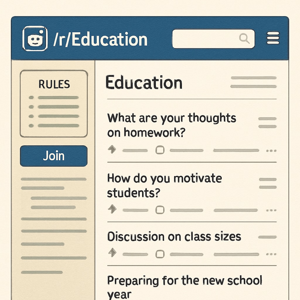 Screenshot of r/Education subreddit showing community rules and discussions.