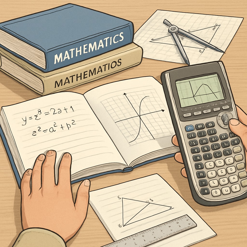 A person using a graphing calculator while studying mathematics, representing interactive tools like Desmos. A graphing calculator used for mathematics preparation.