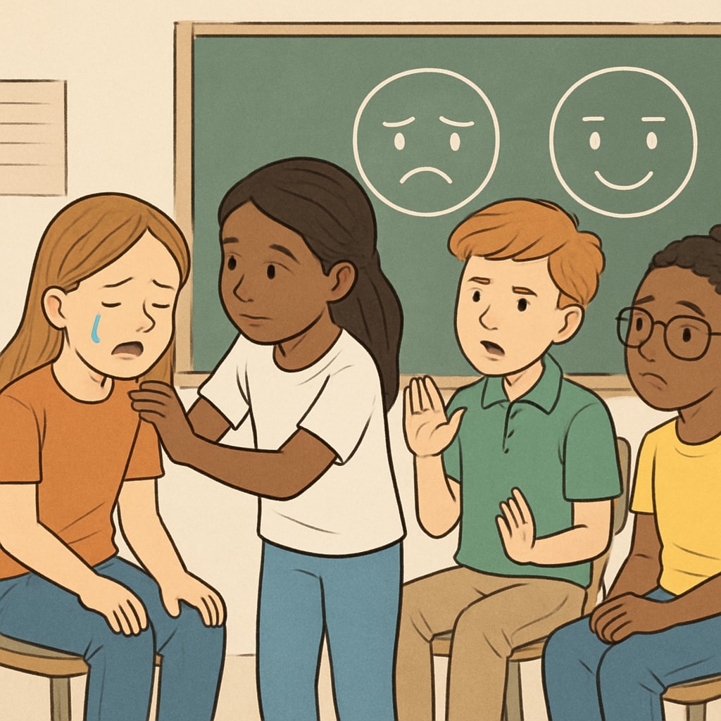 Children participating in role-playing activities to learn empathy and emotional regulation as part of psychology education.
