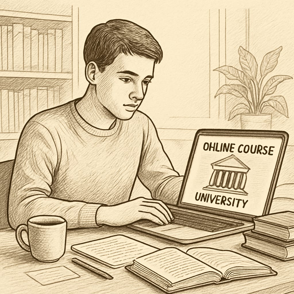 Student studying an affordable online course for international education.