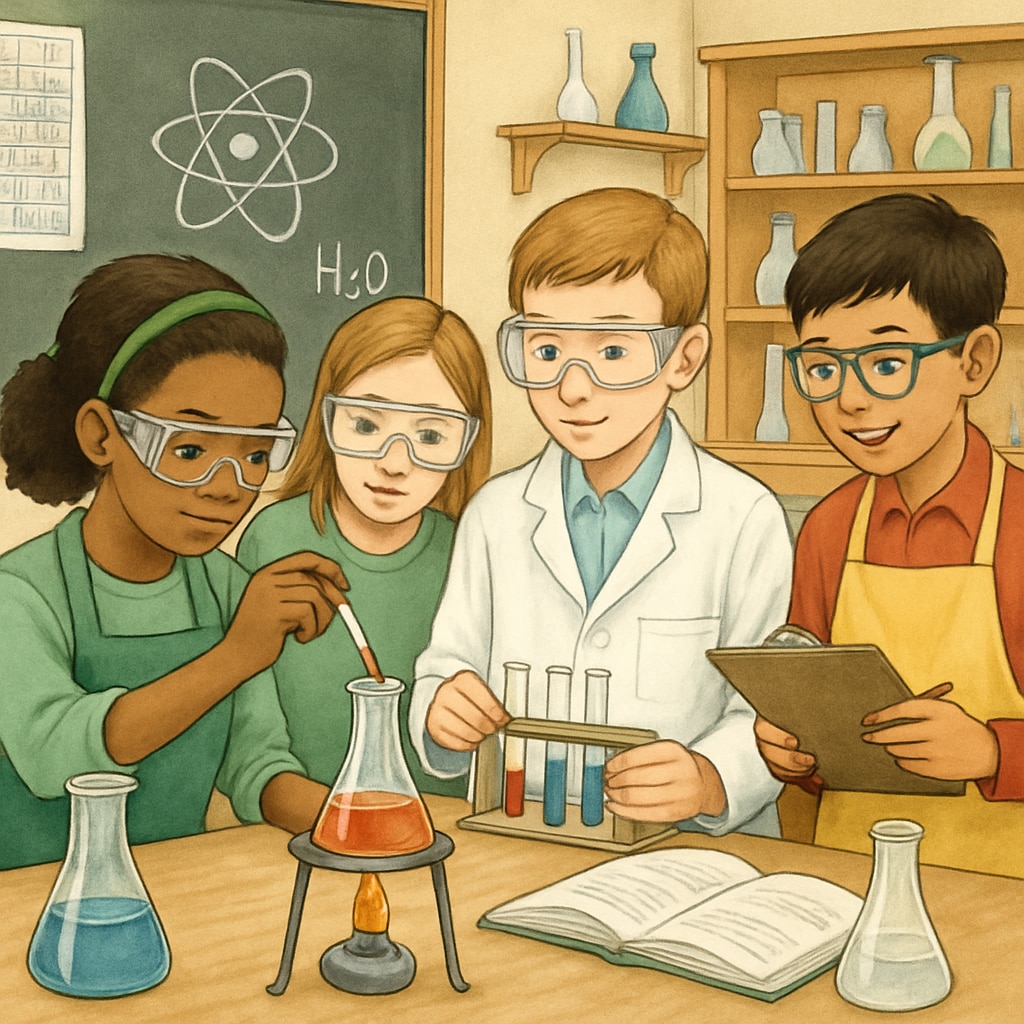 Students participating in a hands-on science experiment in a classroom setting. Students engaged in a hands-on science experiment to combat boredom and enhance learning.