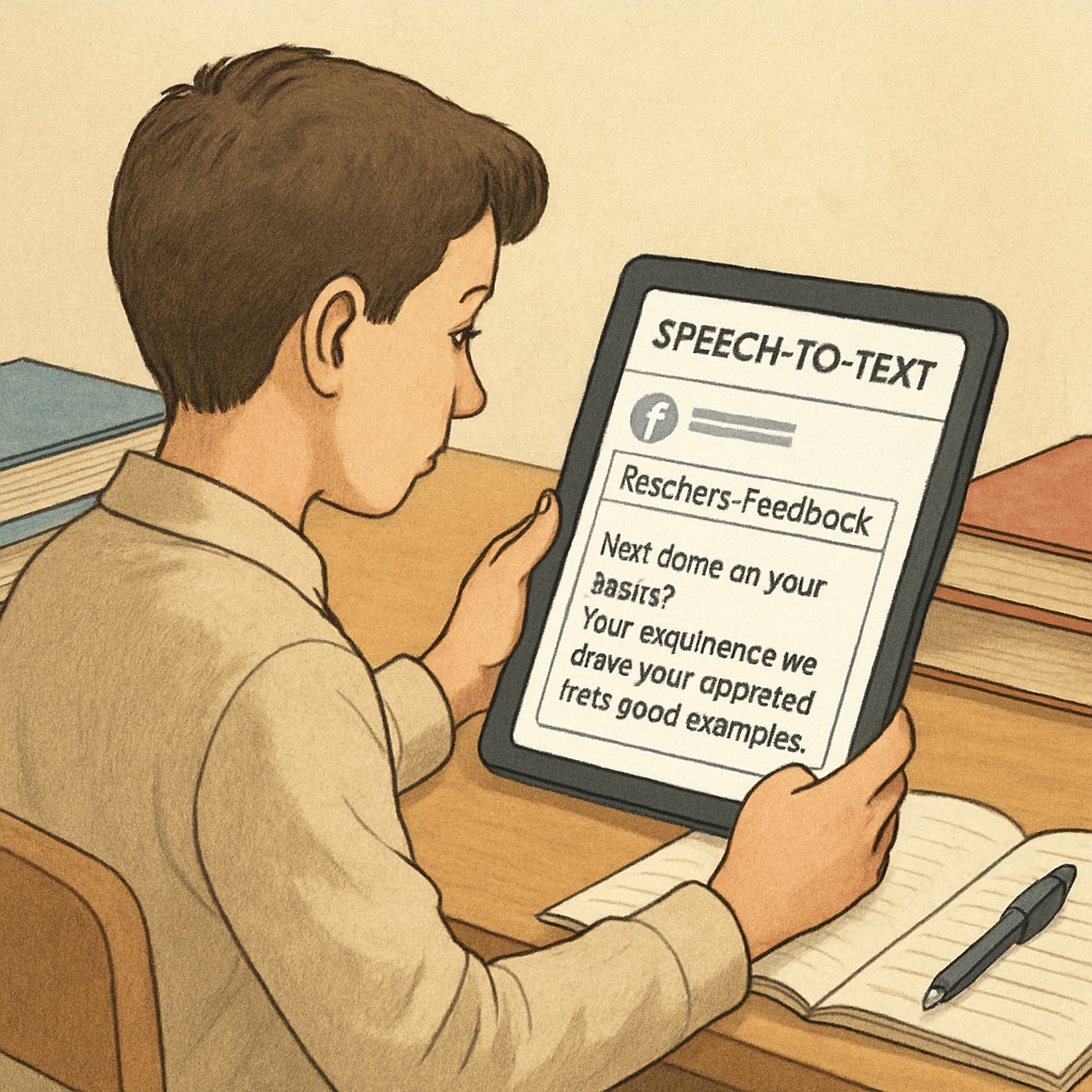 A student reviewing digitally recorded feedback from a teacher using a speech-to-text application. Student accessing feedback provided via WillowVoice, improving learning engagement.