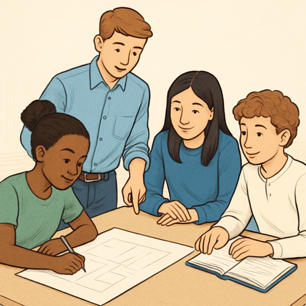 A diverse group of students collaborating on a project, representing teamwork and leadership. Students working together on a project, demonstrating skills valued by Harvard.