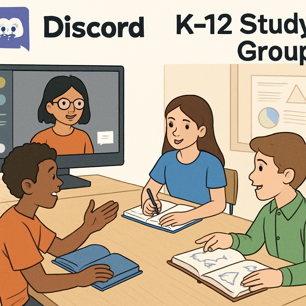 A screenshot of a Discord study group focused on K12 education, with students actively discussing academic topics Discord study group for K12 students discussing educational topics