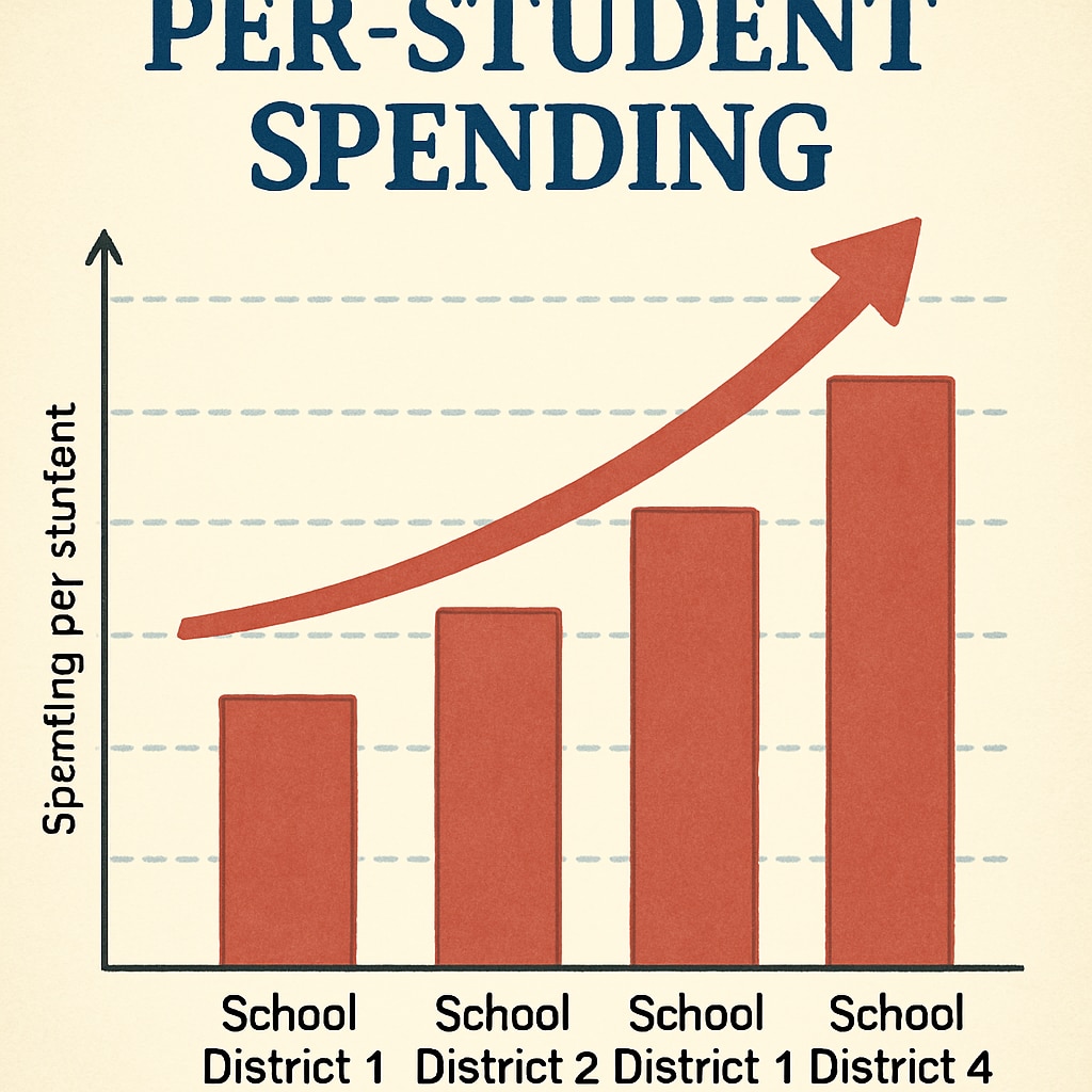 A comparison chart showing disparities in per-student spending across different school districts, highlighting potential inflation. Chart showing disparities in per-student spending across school districts.