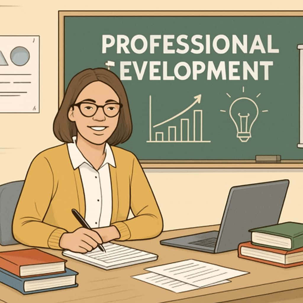A teacher attending a professional development workshop to improve their resume and career prospects. Teacher attending a workshop to refine resume for Canadian teaching roles.