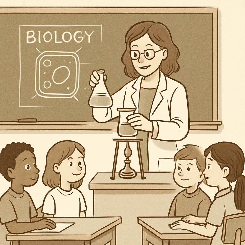 Biology teacher conducting an experiment in a K-12 classroom.